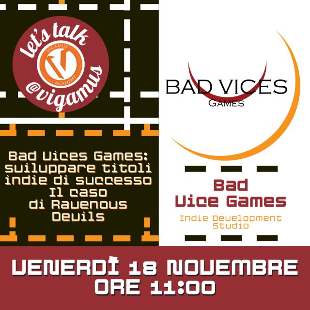 locandina dell'incontro con Bad Vices Games