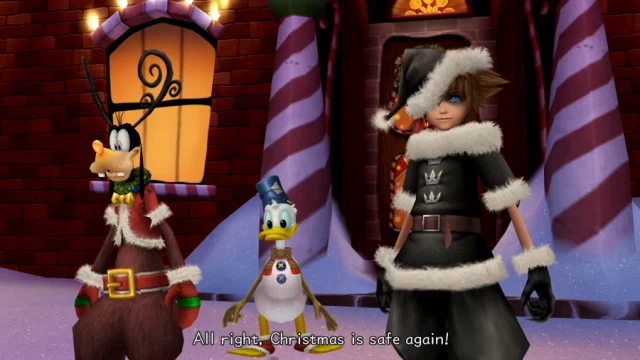 Sora, Pippo e Paperino nella Città di Natale in Kingdom Hearts 2