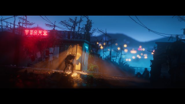 Screen di The Last Night, pixel art cinematica